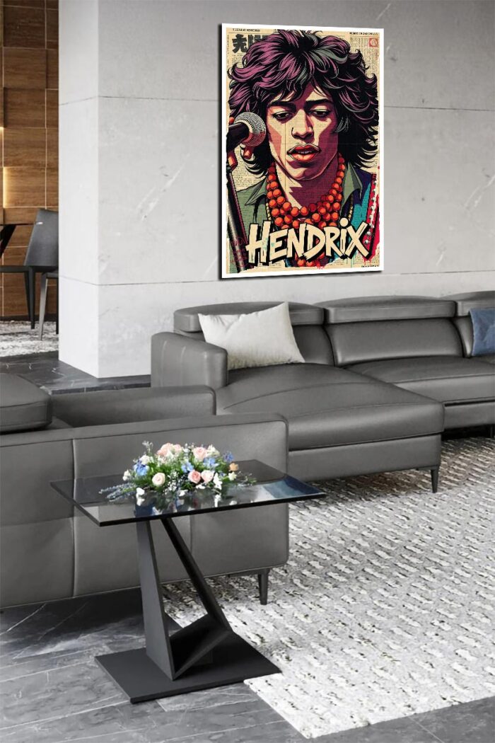 Psychedelic Hendrix Rock legend– Retro Isekai Anime Style Poster with Bold Graffiti & Newspaper Texture - Image 3