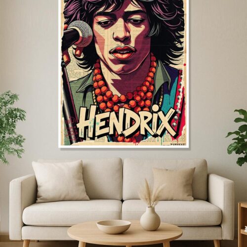 Psychedelic Hendrix – Retro Isekai Anime Style Poster with Bold Graffiti