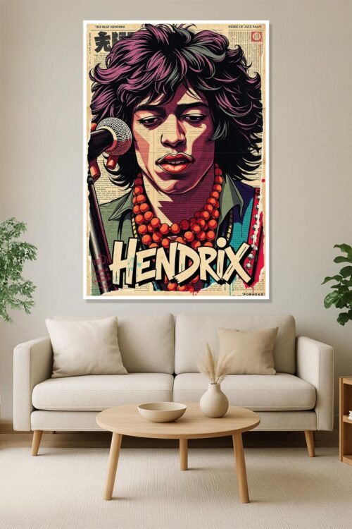 Psychedelic Hendrix – Retro Isekai Anime Style Poster with Bold Graffiti