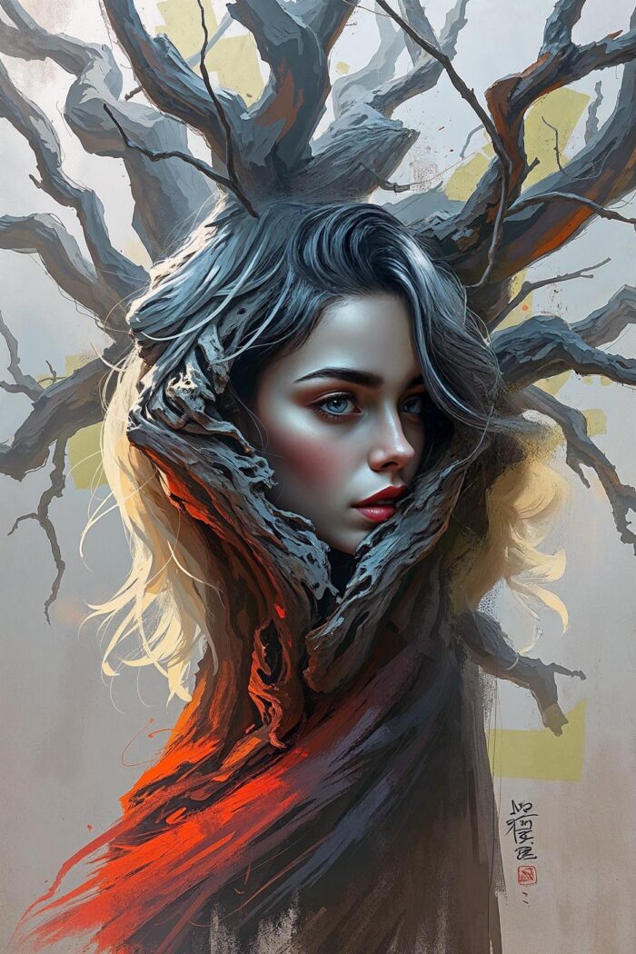 Rooted Rebirth – Woman Transformed into Tree Fantasy Art Poster - Image 2