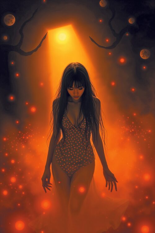 Midnight Ember – Surreal Femme Poster in Fiery Cosmic Light picture