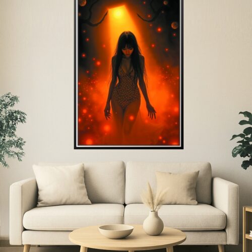 Midnight Ember – Surreal Femme Poster in Fiery Cosmic Light picture