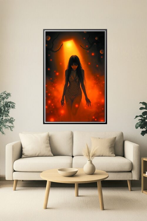 Midnight Ember – Surreal Femme Poster in Fiery Cosmic Light picture