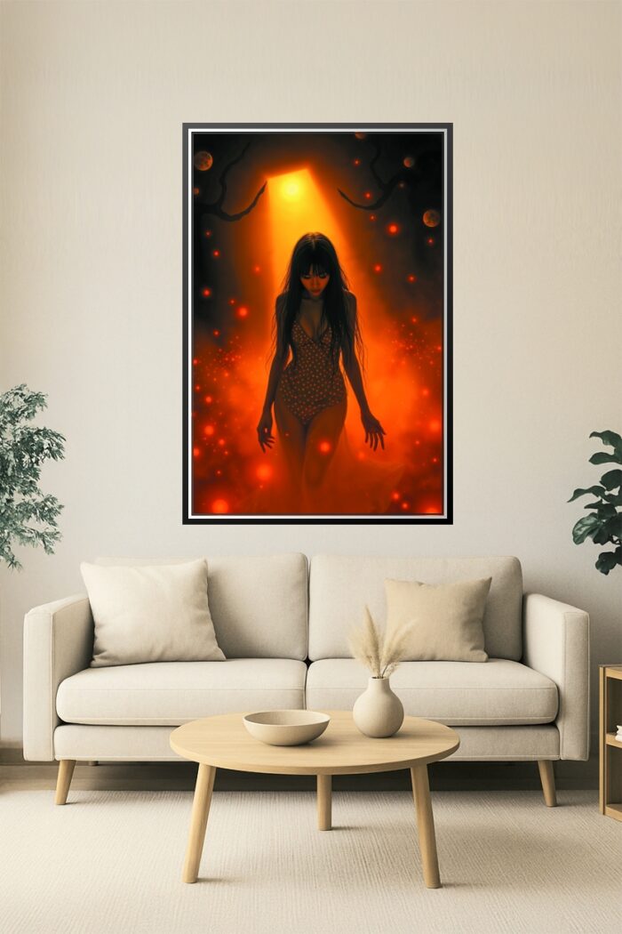 Midnight Ember – Surreal Femme Poster in Fiery Cosmic Light picture