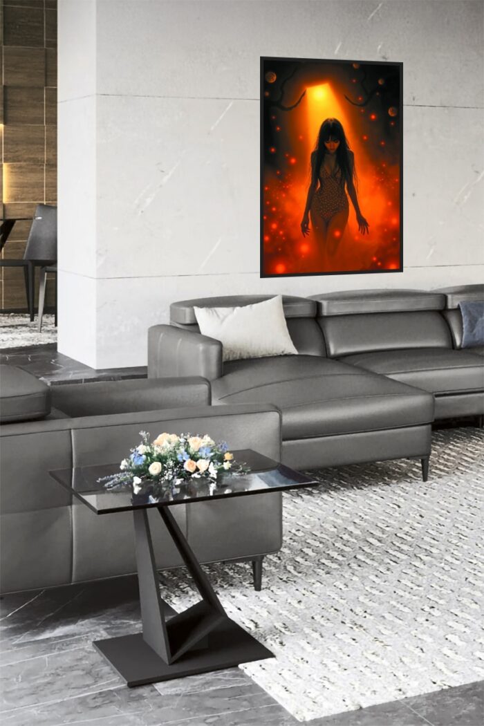 Midnight Ember – Surreal Femme Poster in Fiery Cosmic Light picture
