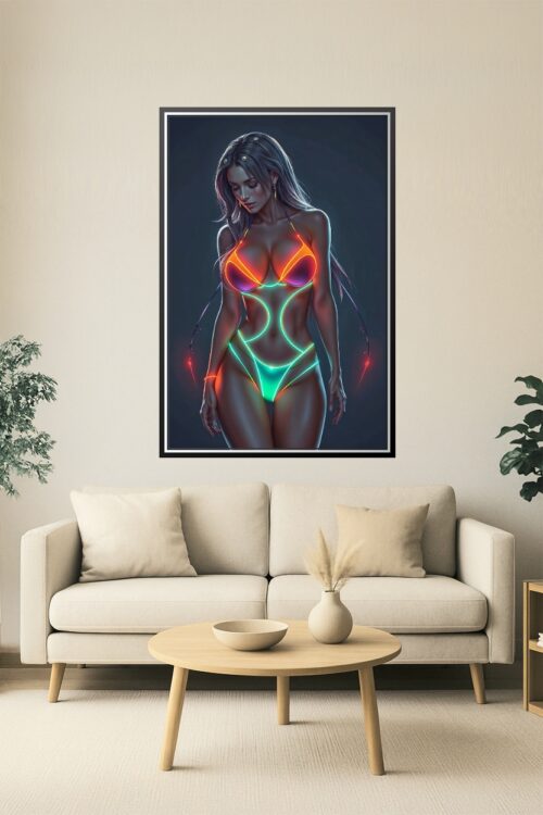 Neon Siren – Futuristic Glow Bikini Art Poster picture