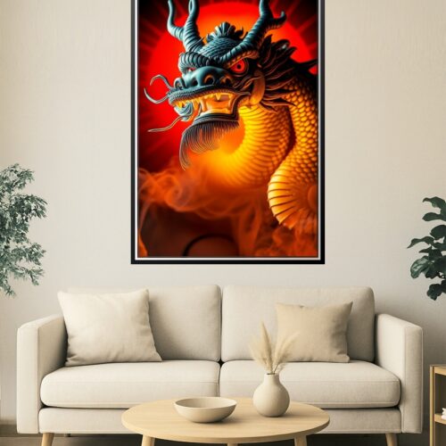 Inferno Dragon – Fiery Chinese Myth Poster with Rising Sun picture