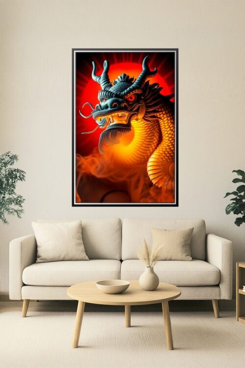 Inferno Dragon – Fiery Chinese Myth Poster with Rising Sun picture