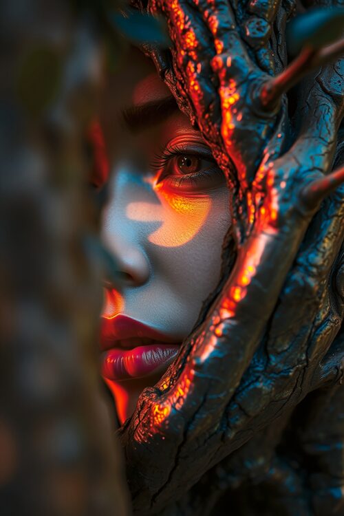 Elemental Gaze – Surreal Portrait of Woman and Tree Fusion picture
