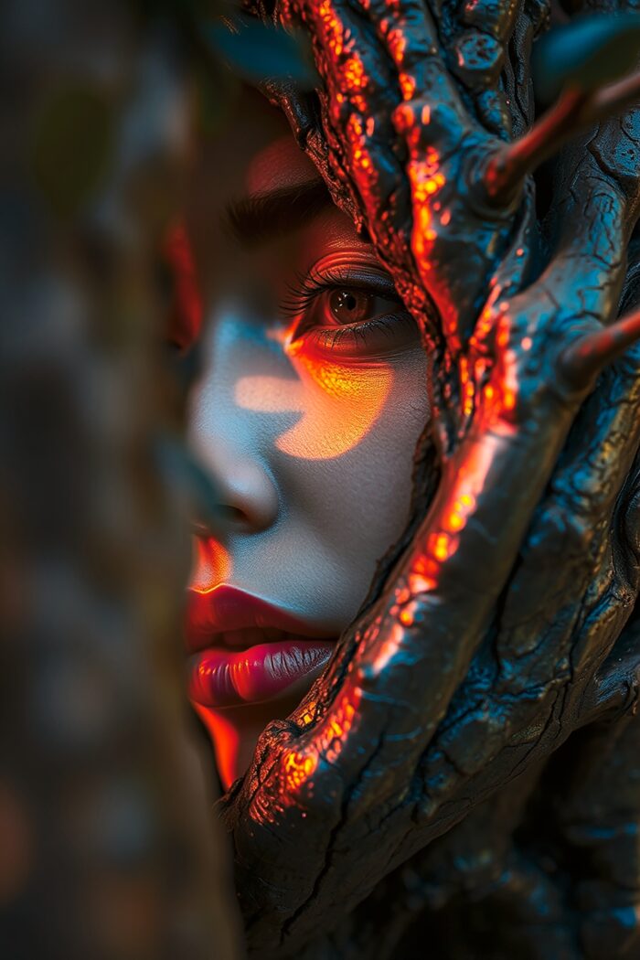 Elemental Gaze – Surreal Portrait of Woman and Tree Fusion picture