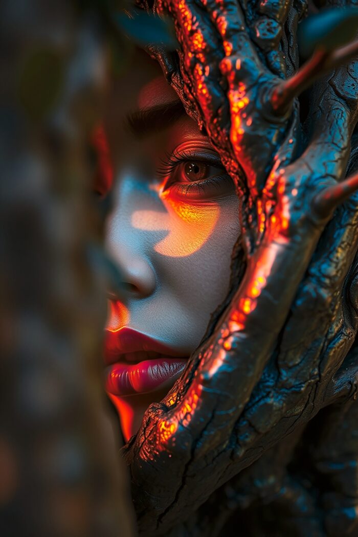 Elemental Gaze – Surreal Portrait of Woman and Tree Fusion picture