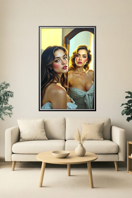 Golden Reflection – Sensual Mirror Portrait in Soft Light picture