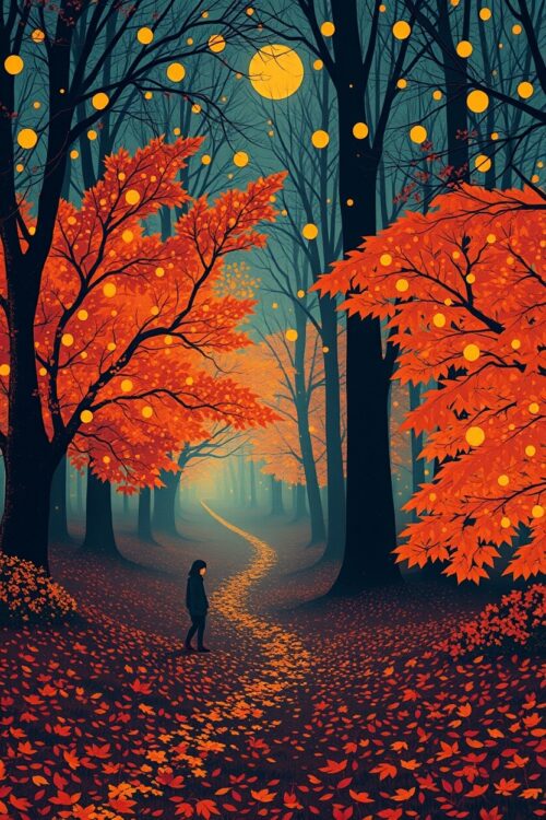 Autumn Glow – Enchanted Forest Path Under a Golden Moon picture