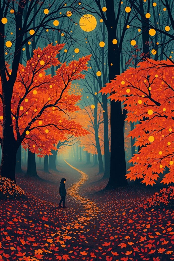 Autumn Glow – Enchanted Forest Path Under a Golden Moon picture
