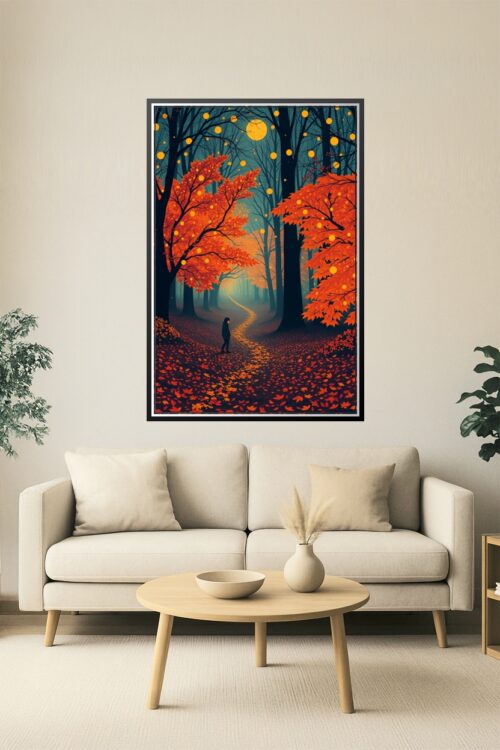 Autumn Glow – Enchanted Forest Path Under a Golden Moon picture