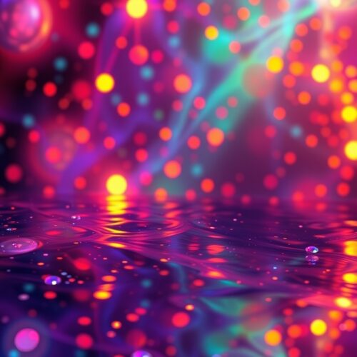 Luminous Drift – Neon Dreamscape Water Reflection Poster picture