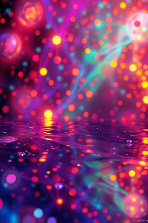 Luminous Drift – Neon Dreamscape Water Reflection Poster picture