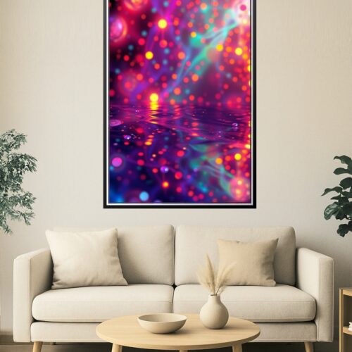 Luminous Drift – Neon Dreamscape Water Reflection Poster picture