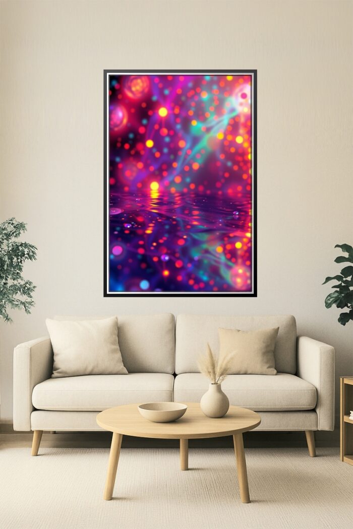 Luminous Drift – Neon Dreamscape Water Reflection Poster picture