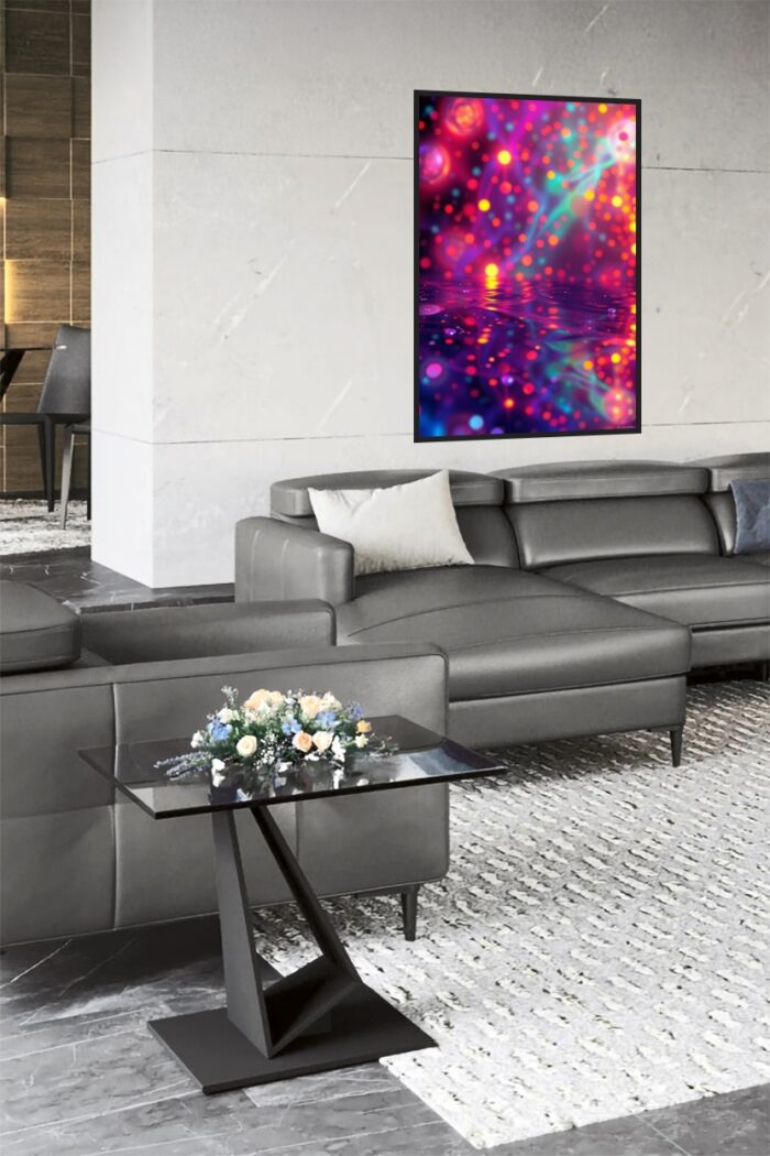 Luminous Drift – Neon Dreamscape Water Reflection Poster picture