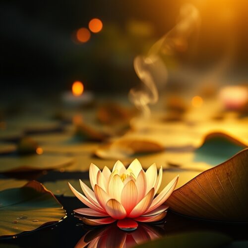 Golden Serenity – Glowing Lotus Sunset Poster picture