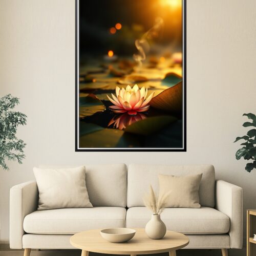 Golden Serenity – Glowing Lotus Sunset Poster picture