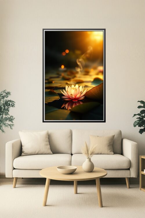 Golden Serenity – Glowing Lotus Sunset Poster picture