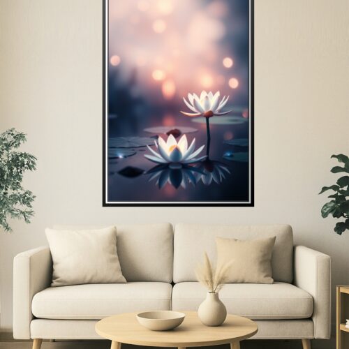 Tranquil Bloom – Dual Lotus Reflection Poster picture