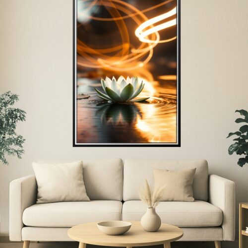 Radiant Serenity – Glowing Lotus with Light Trails Poster picture