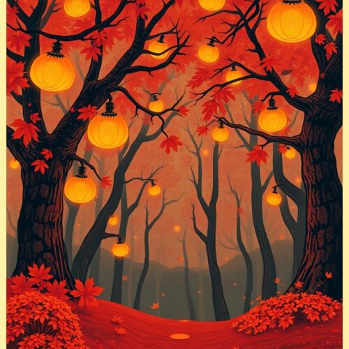 Lantern Forest – Enchanted Autumn Path Poster picture