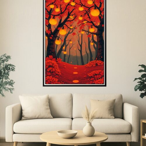 Lantern Forest – Enchanted Autumn Path Poster picture