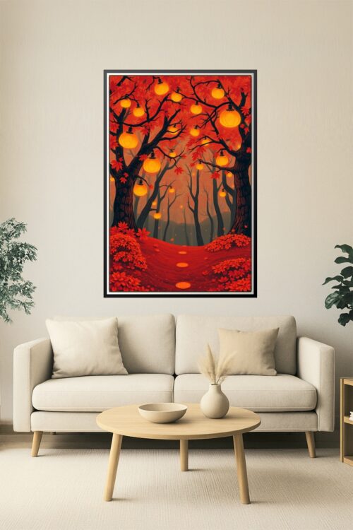 Lantern Forest – Enchanted Autumn Path Poster picture
