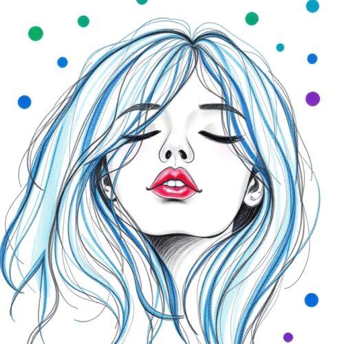Dreamy Blue – Modern Line Art Portrait Poster picture
