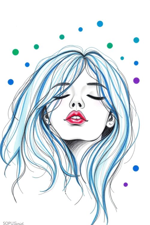 Dreamy Blue – Modern Line Art Portrait Poster picture