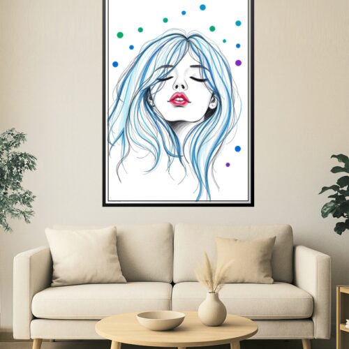 Dreamy Blue – Modern Line Art Portrait Poster picture