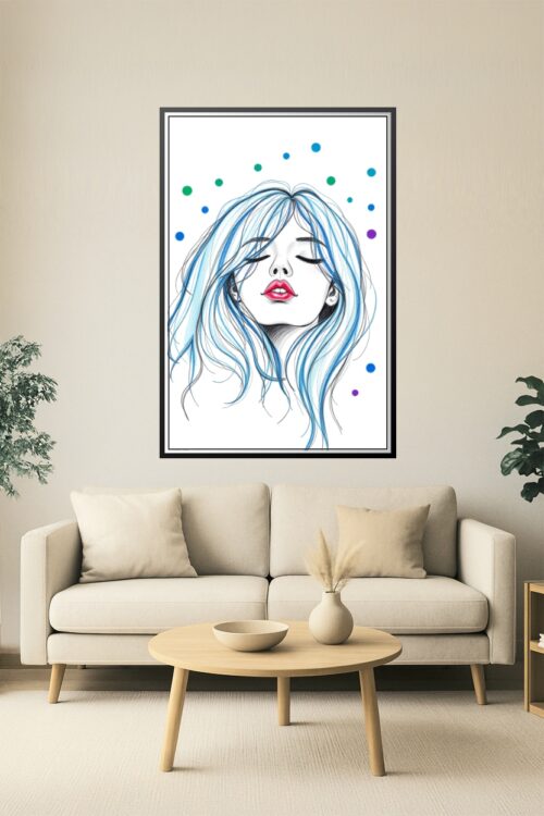 Dreamy Blue – Modern Line Art Portrait Poster picture