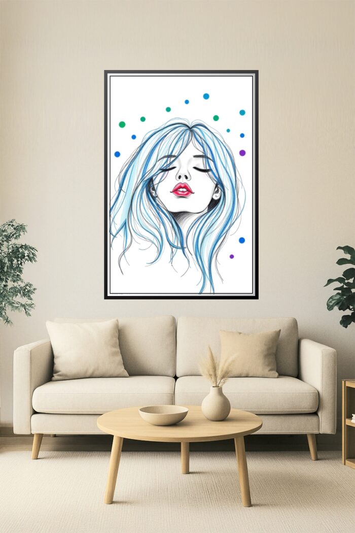 Dreamy Blue – Modern Line Art Portrait Poster picture