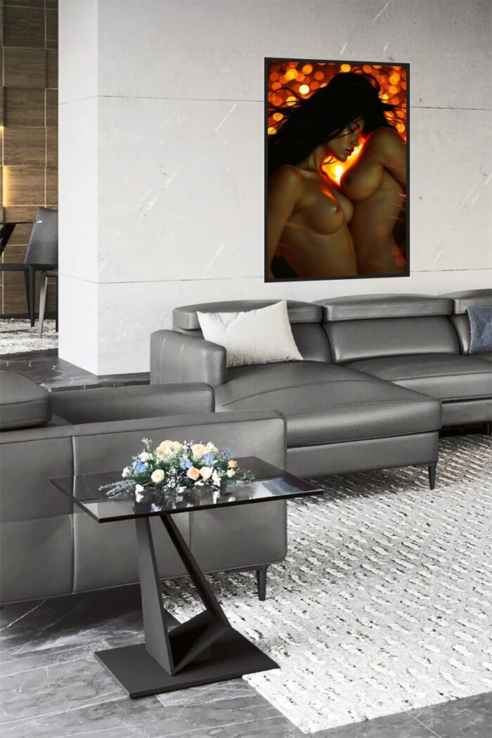 Inferno Embrace – Sensual Nude Art Poster with Fiery Glow picture