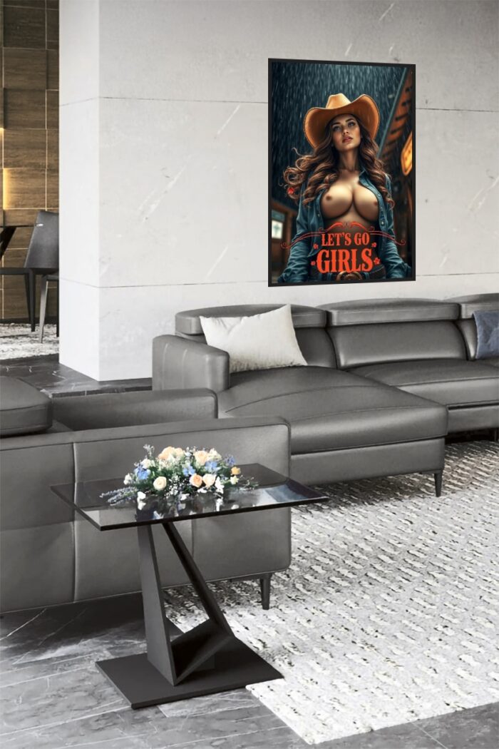 Let's Go Girls – Sexy Cowgirl Poster in the Rain picture