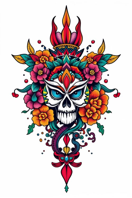 Sugar Skull Bloom – Colorful Day of the Dead Poster picture