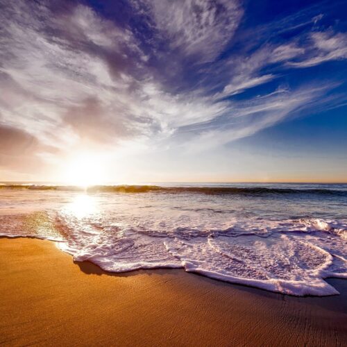 Golden Beach Sunrise Ocean Wall Art – Serene Seashore Photography Print for Coastal and Relaxing Home Decor picture