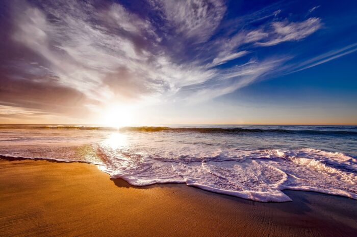 Golden Beach Sunrise Ocean Wall Art – Serene Seashore Photography Print for Coastal and Relaxing Home Decor picture