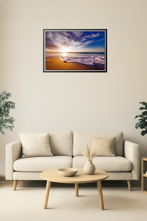 Golden Beach Sunrise Ocean Wall Art – Serene Seashore Photography Print for Coastal and Relaxing Home Decor picture
