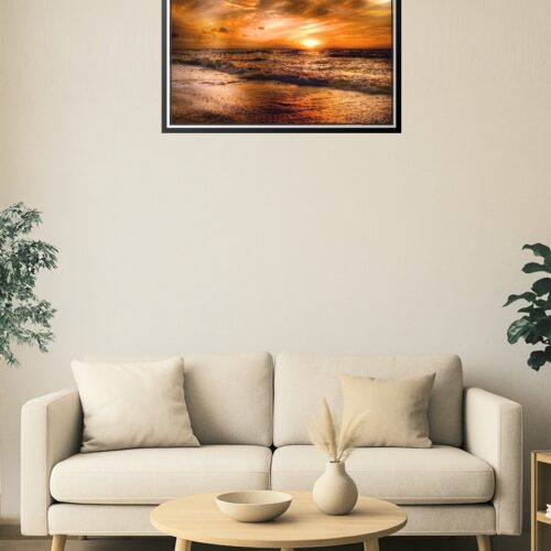 Fiery Sunset Over Ocean Waves – Dramatic Coastal Wall Art Photography Print for Bold Beach Home Decor picture