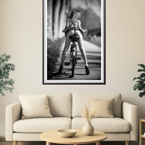 Sensual Retro Pin-Up Style Cycling Art – Black & White Photography with Bold Feminine Energy picture