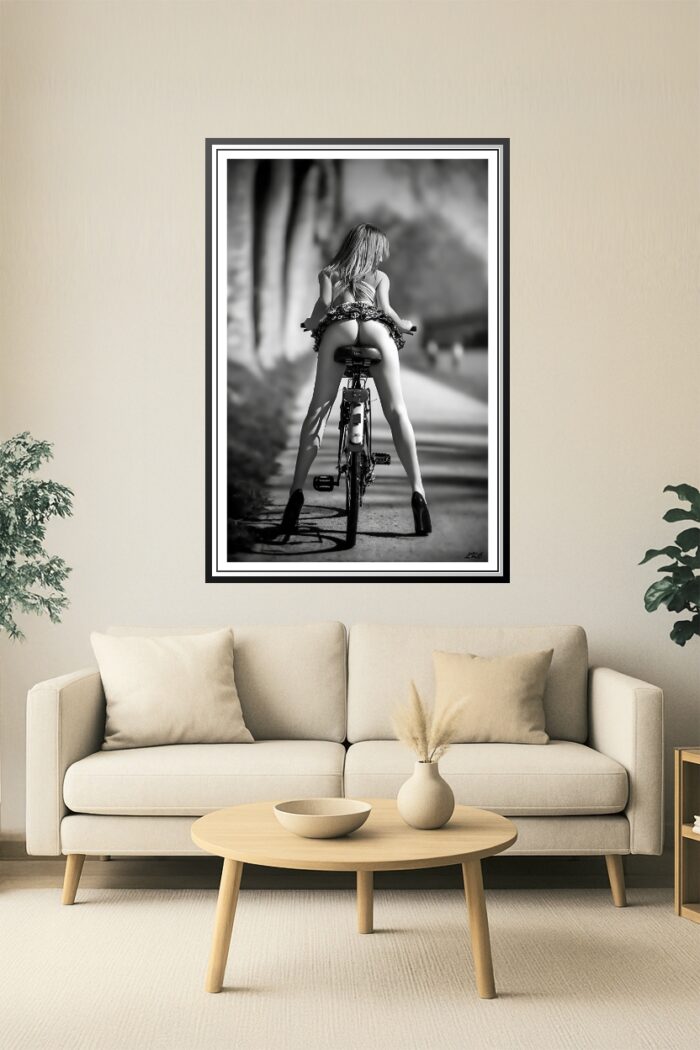 Sensual Retro Pin-Up Style Cycling Art – Black & White Photography with Bold Feminine Energy picture
