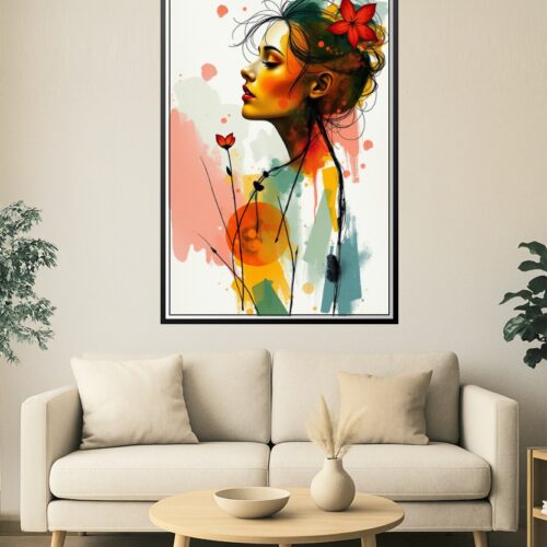 Abstract Woman with Flowers Poster, Watercolor Painting, Floral Decor, Portrait Wall Art, Home Office Decorations, Digital Art Prints picture
