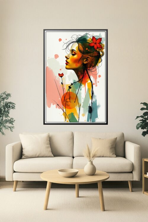 Abstract Woman with Flowers Poster, Watercolor Painting, Floral Decor, Portrait Wall Art, Home Office Decorations, Digital Art Prints picture