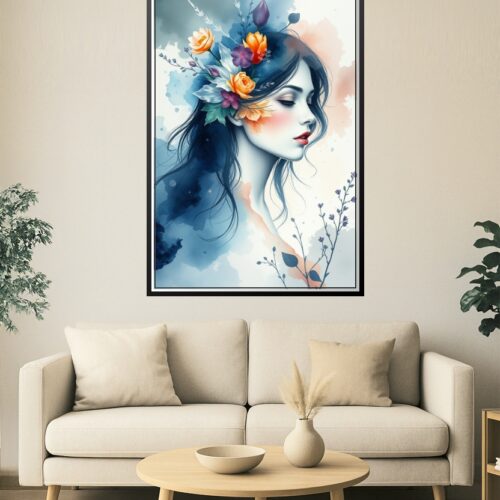 Dreamlike Floral Muse – Watercolor Fantasy Portrait Art Poster picture