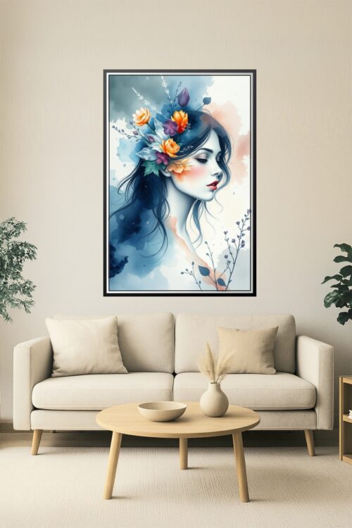 Dreamlike Floral Muse – Watercolor Fantasy Portrait Art Poster picture